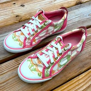 COACH Poppy Pink and White Barrett Logo Sneakers Size 6.5